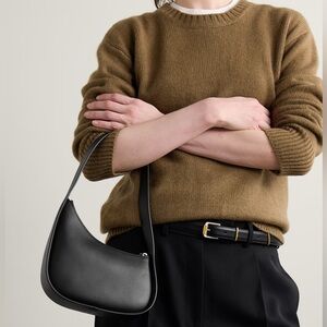 The Row Black Leather Half Moon Shoulder Bag